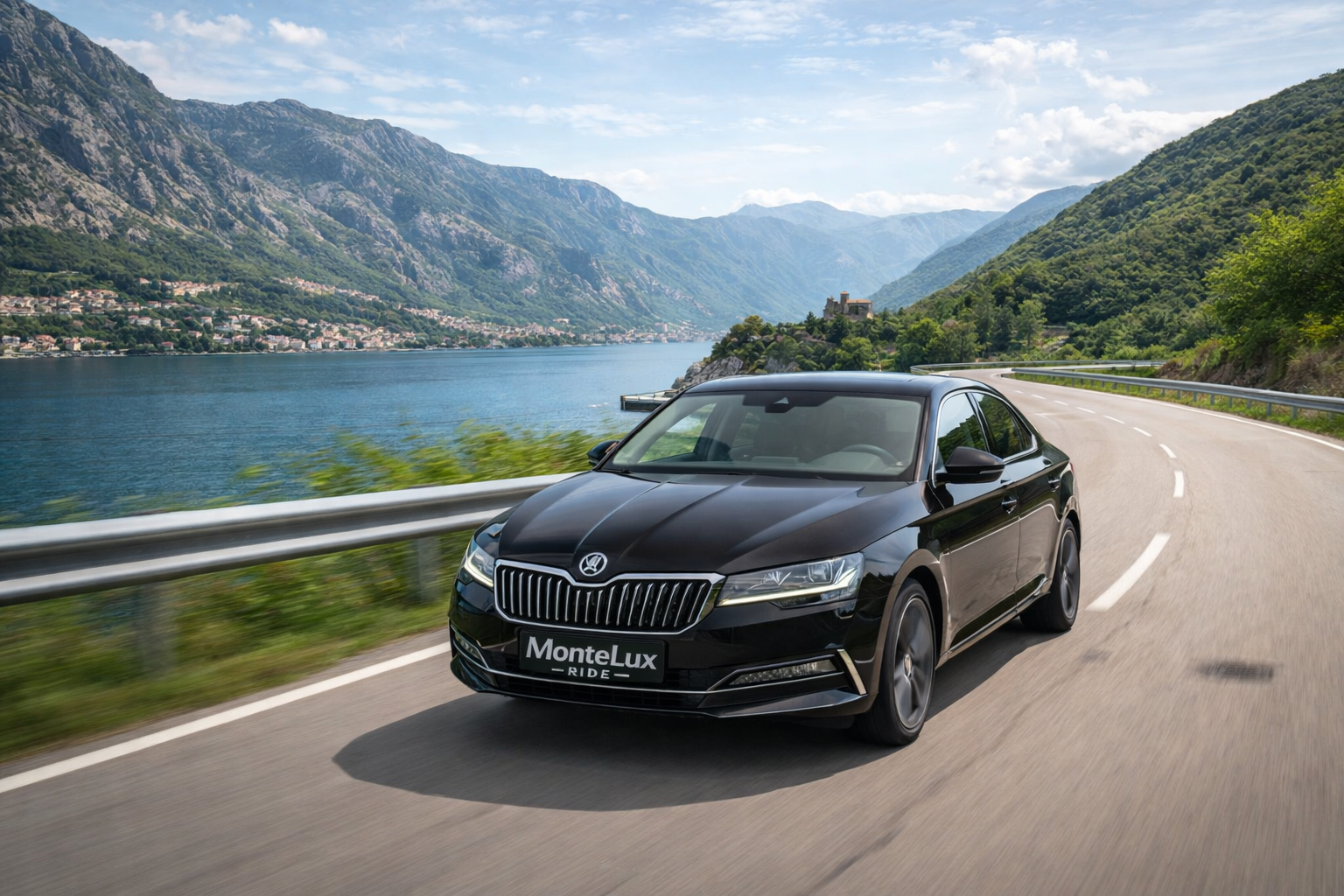 Skoda Superb limousine driving on the road